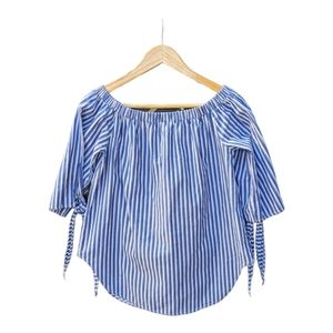 StyleDome Nautical Striped Off the Shoulder Top